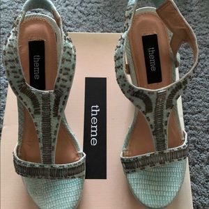 Brand new Theme teal wedge sandals